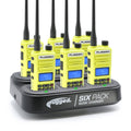 6 Pack - Rugged GMR2 PLUS - GMRS and FRS Two Way Handheld Radios with Bank Charger - Safety Yellow