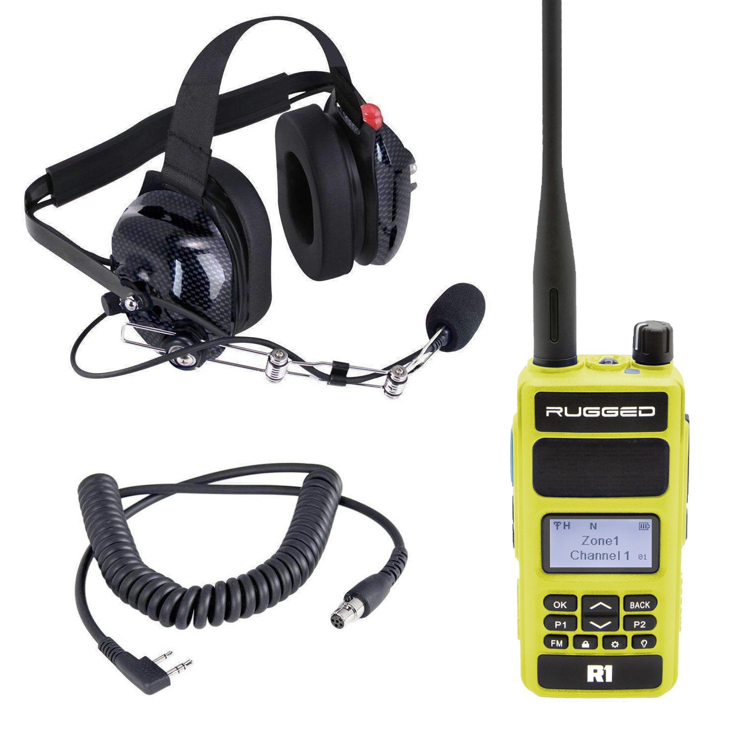 Crew Chief - H42 Spotter Headset and Rugged Handheld Radio Package - Single Radio with Nitro Bee X / RDH Digital UHF Radio / Safety Yellow