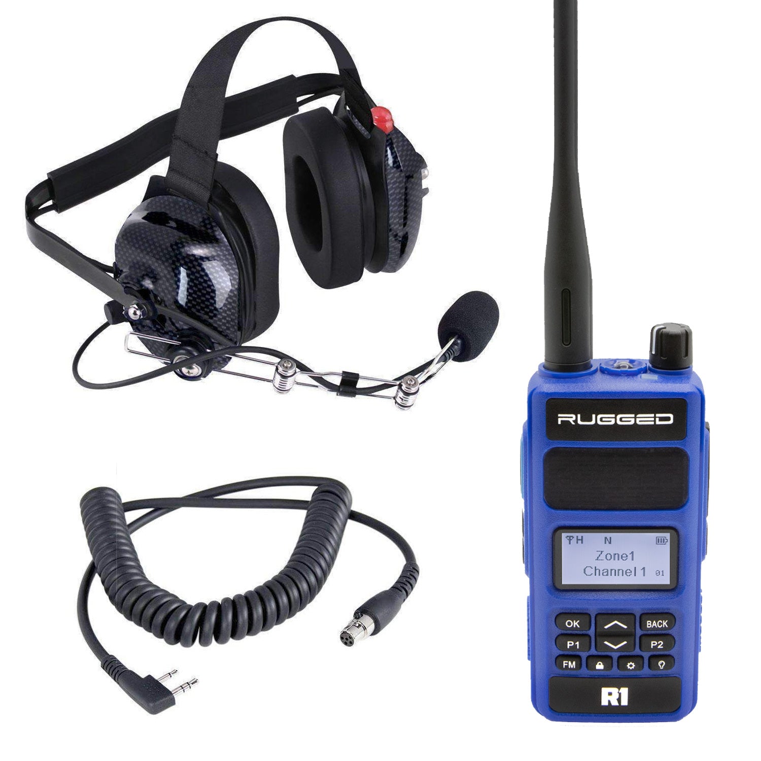 Crew Chief - H42 Spotter Headset and Rugged Handheld Radio Package - Single Radio / RDH Digital UHF Radio / Safety Yellow