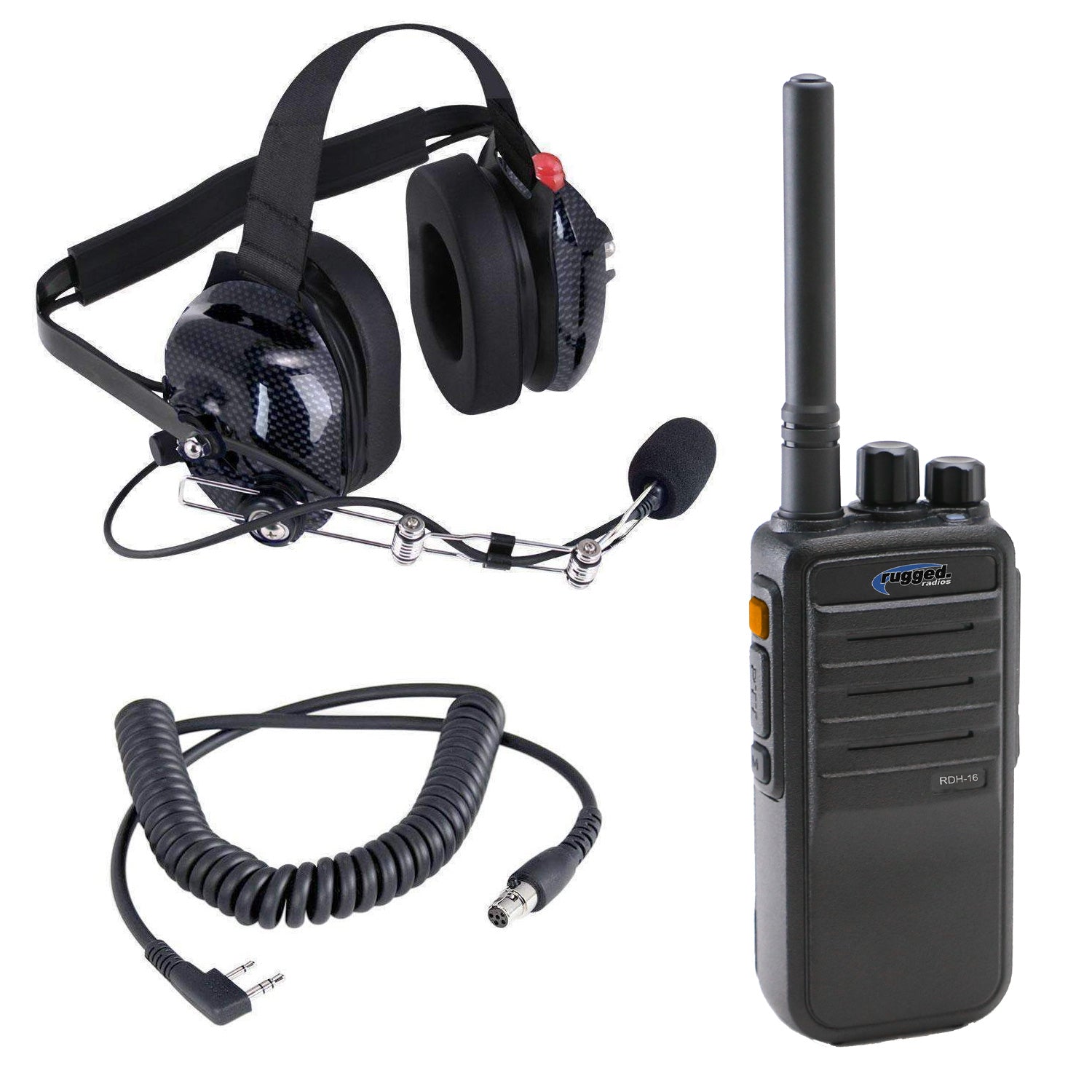 Crew Chief - H42 Spotter Headset and Rugged Handheld Radio Package - Single Radio with Nitro Bee X / RDH Digital UHF Radio / Black