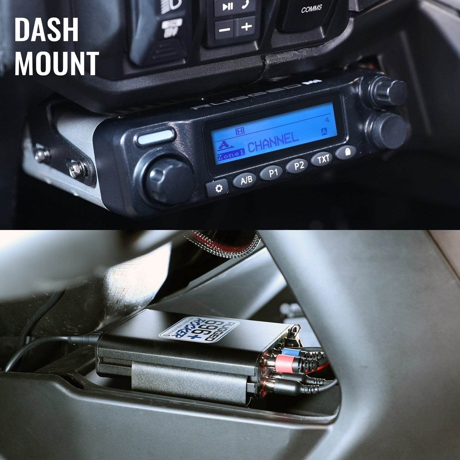 Can-Am Maverick R Complete Communication Kit with Rocker Switch Bluetooth Intercom and 2-Way Radio - 696 PLUS Remote Head / M1 VHF Business Band / Dash Mount