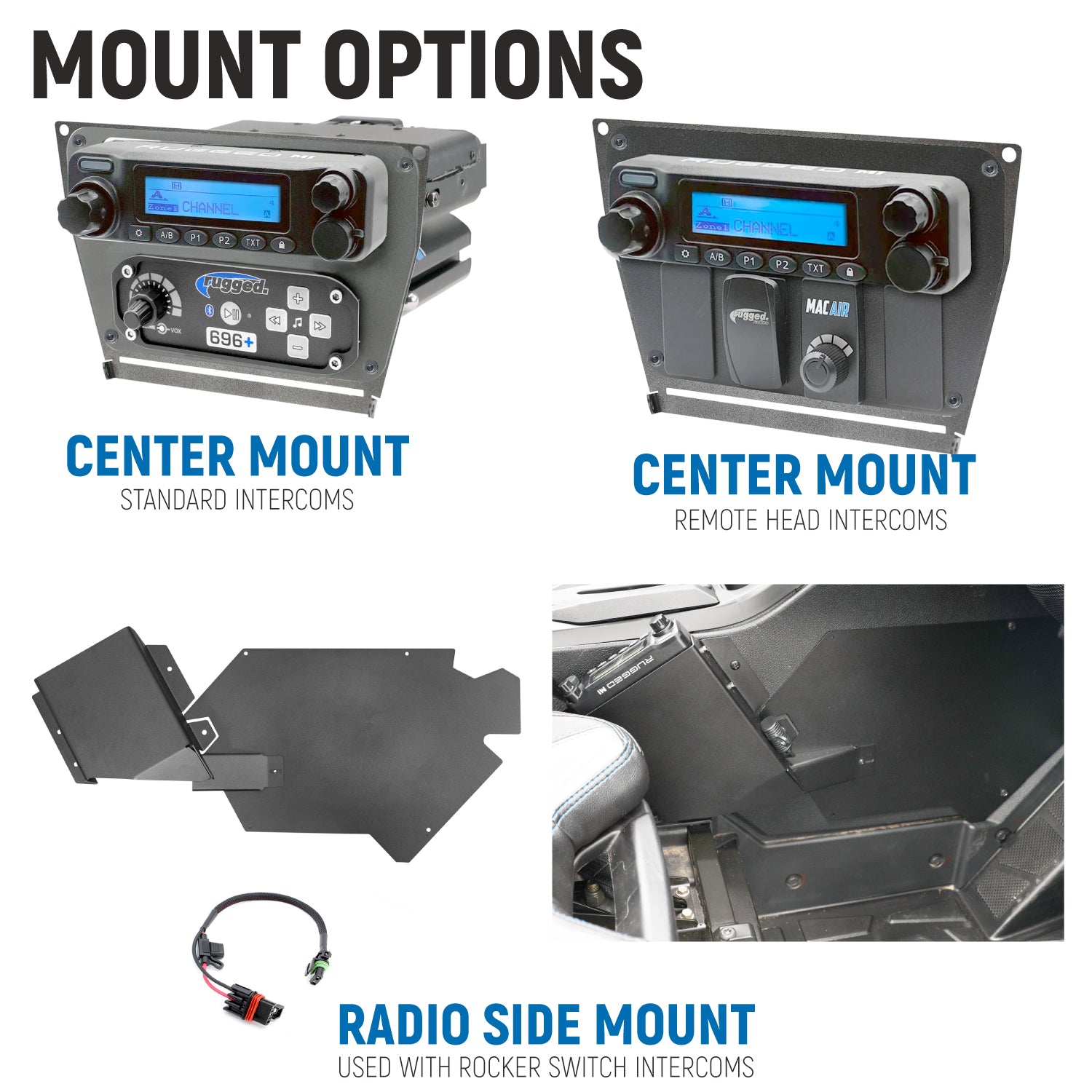Polaris RZR PRO XP - Turbo R - Pro R - Complete Communication Kit with Bluetooth Intercom and 2-Way Radio - 696 PLUS Remote Head / G1 GMRS / Center Mount