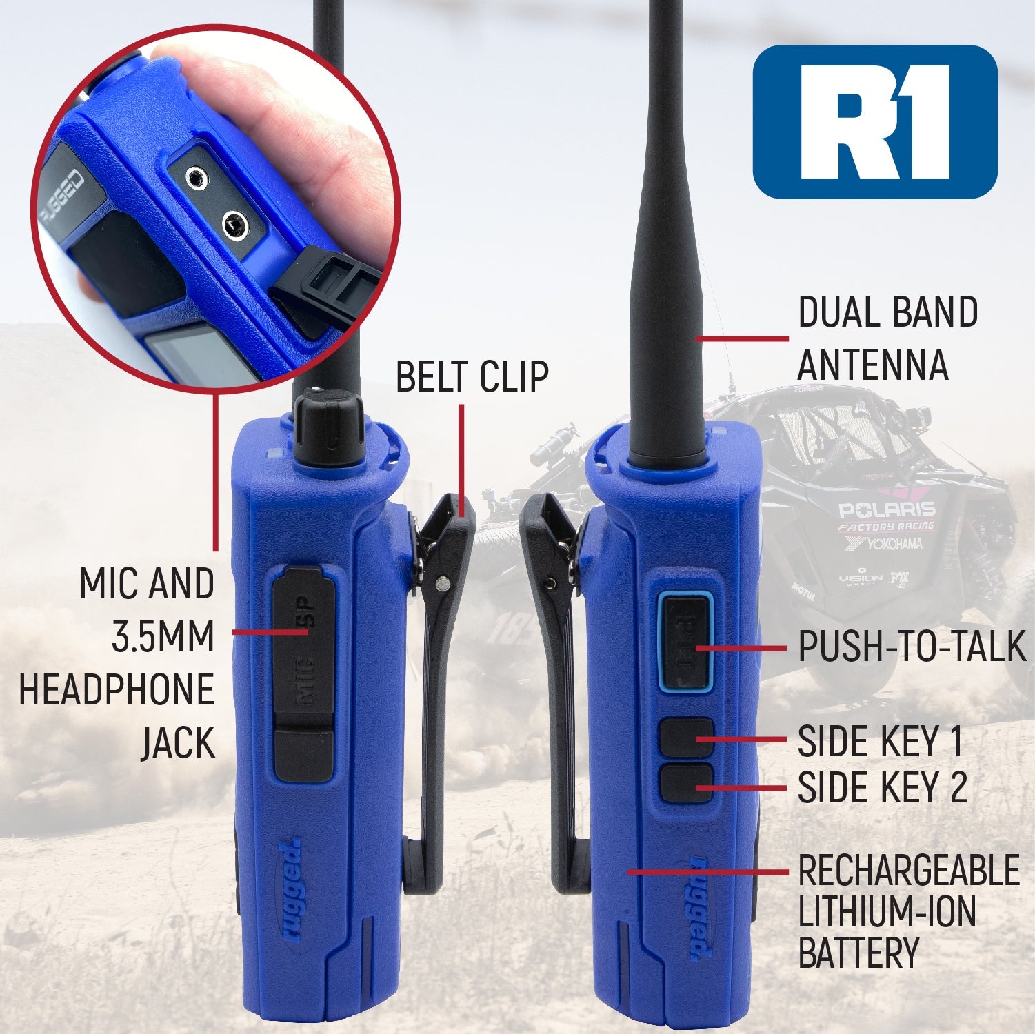 RACE SERIES Complete Motorcycle Communication Kit with OFFROAD Cables and R1 Radio
