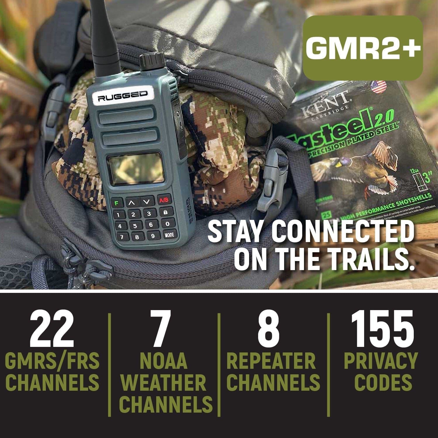 2 Pack - Rugged GMR2 PLUS - GMRS and FRS Two Way Handheld Radios - Grey