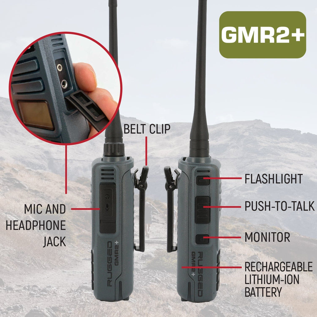 Adventure Pack - Rugged GMR2 PLUS - GMRS and FRS Two Way Handheld Radios with Accessories - Safety Yellow