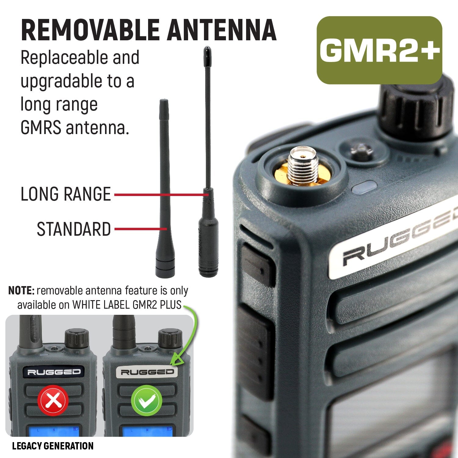 Rugged GMR2 PLUS - GMRS and FRS Two Way Handheld Radio - Grey