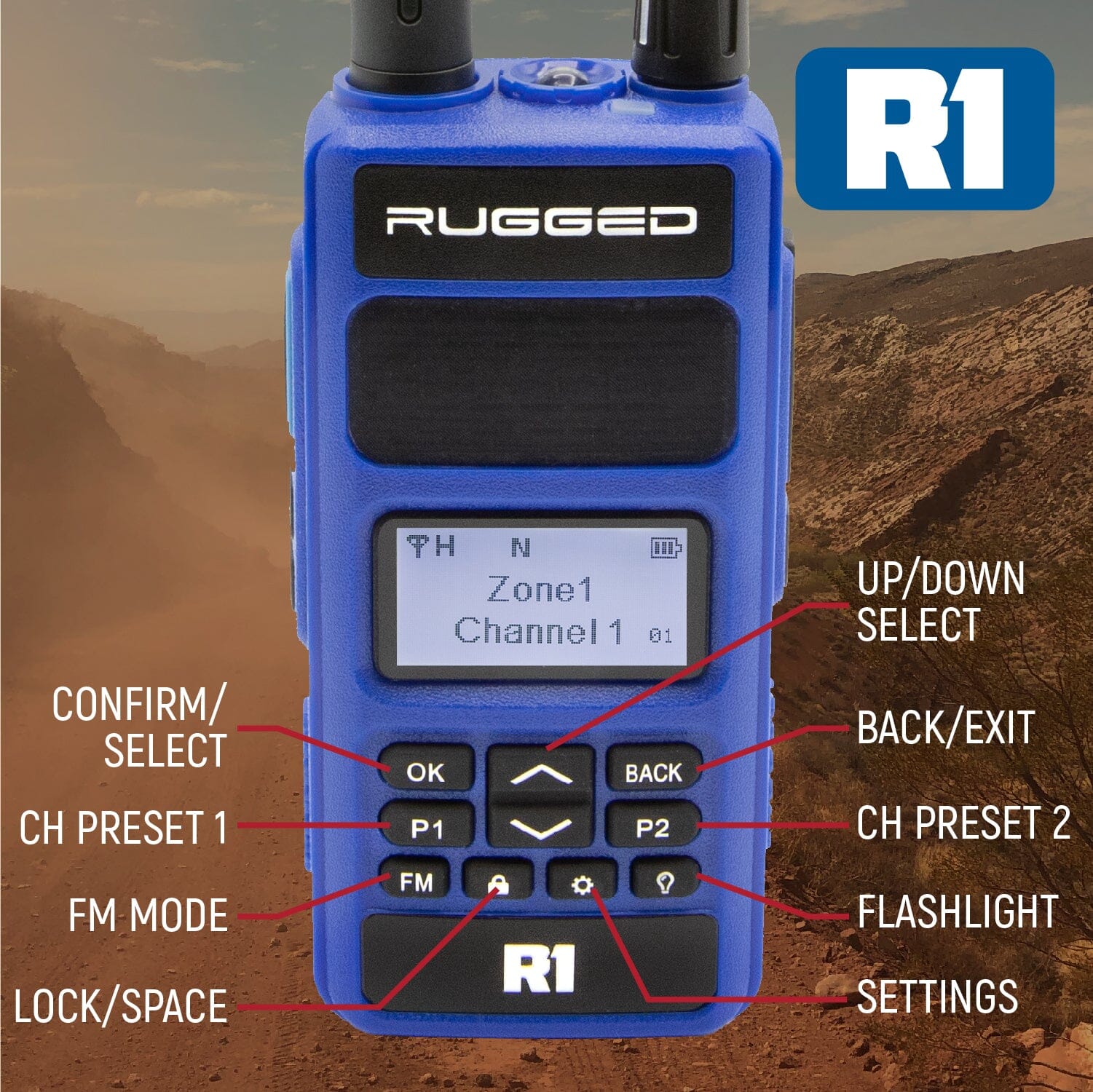 Rugged R1 - Business Band Two Way Handheld Radio - Digital and Analog - Blue